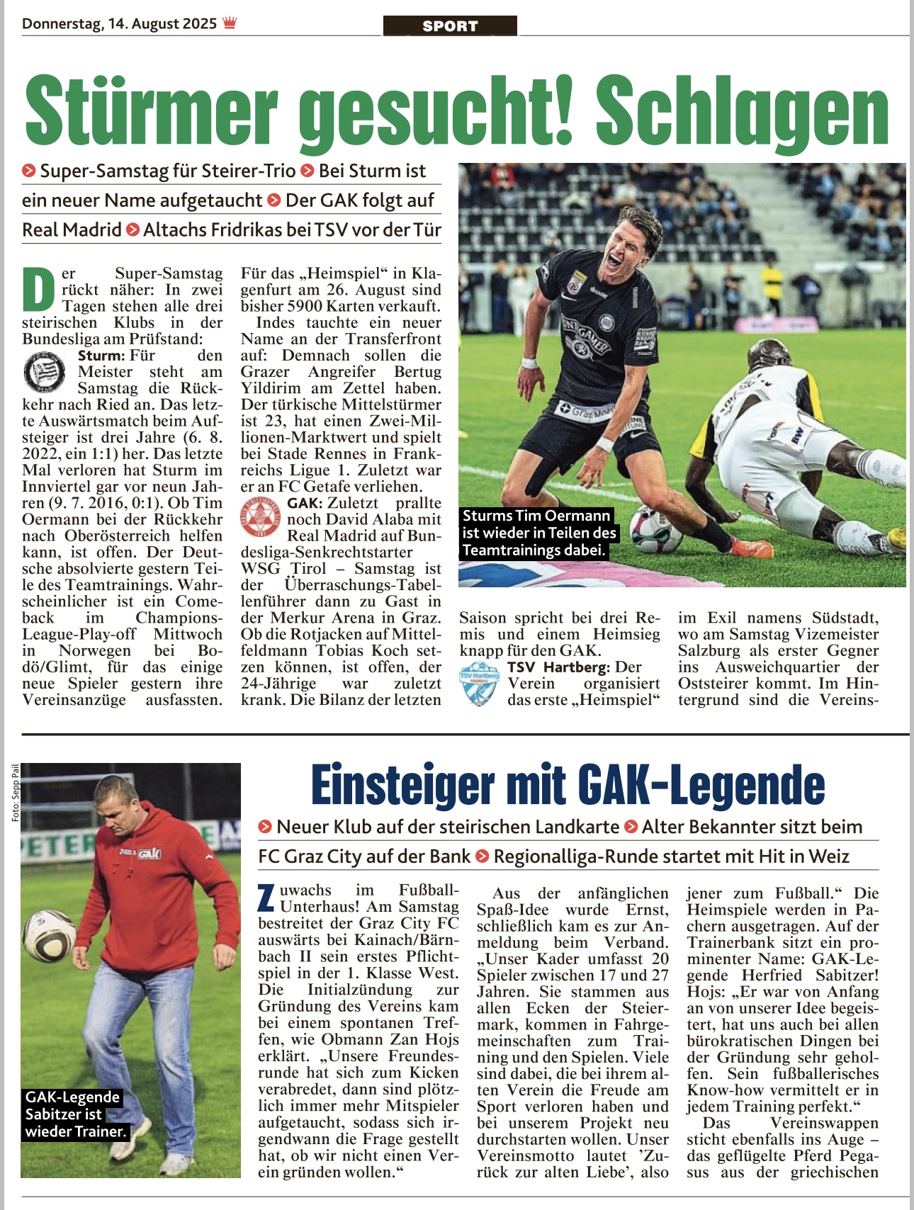 Erste vollständige Seite des Kronen-Zeitung-Berichts